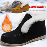 Ankle Boots Suede Leather Boots Warm Fur Casual shoes Winter Boots Slip-on Snow Boots for Women Flat Wool Boots Women