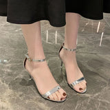Breakj Summer New Korean Version Fine Heel With High Heels Sexy Open Toe Simple High Heel Word Button Sandals