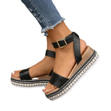 Breakj Spring And Summer Women's Large Size Hemp Rope Bottoms Thick-Soled Women Sandals Lady Buckle Slope And Fish Mouth Women
