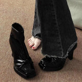 Breakj With Thick Bottom Height Small Ankle Boots Women 2025 Autumn New Square Bows Short Boots French Elegant Thin Skin