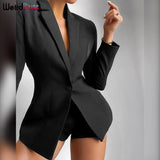 Puss Elegant 2-Piece Sets Women Long Sleeve Blazer+Shorts Matching Suit High Street Office Lady Outfit Casual Work