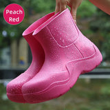 Sole Design Women Rainboots Lightweight EVA Slip-on Ladies Rain Shoes Solid Outdoor Waterproof Girls Platform Ankle