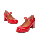EDEELVEE Spring Women Buckle Mary Janes Platform Thick High Heel Pumps Fashion Sweet Dress Shoes Black White Red Plus Size