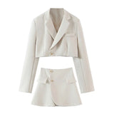 Fashion 2 Piece Set Women Blazer Skirt Suit 2021 Solid Color Cropped Blazer Sets Ladies Side Split Mini Skirts