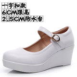 Breakj 8CM High Heel Heel Leather Shoes 3CM Thick Waterproof Table Comfortable Loose Cake Shoes Round Head Light Magic Stick Single Shoes