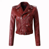 Zipper PU Leather Jacket Short Pink Motorcycle Jackets With Belt Classic Basic Spring Women Faux Leather