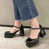 heels Pumps chunky shoes Mary Jane Heels Shoes Women Square Toe Chunky Platform Pumps Women Strap Buckle sandals