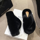 Breakj Thick-Bottomed Fur Slippers Wearing Autumn New Fashion Slope And Loose Cake Bottom-Size Cotton