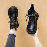 Leather Thick Bottom Martin Boots Women Autumn 2023 New British Style Increased Single Boots Black Fried Street Ankle