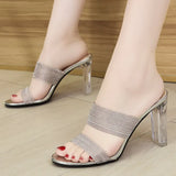 2022 Fashion Silver High Heels Sandals Women Summer Transparent Heeled Slippers Woman Open Toe Shiny Party Shoes