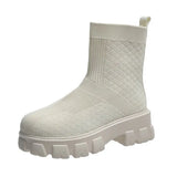 Autumn Socks Boots Woman Stretch Fabric Mid-Calf Casual Platform Shoes Knitted Short Boots Women Plus Size Boots New