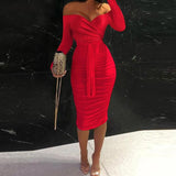 Fashion Solid Ladies Long Sleeve Bodycon Dress Sexy Hollow Out Women Party Dress Spring Autumn New Elegant Off Shoulder