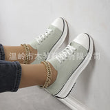 Breakj Casual Single-Shoe Women 2025 Spring And Autumn New Round Head Tie With Thick Bottom Low Help Canvas Single