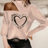 Sexy Off Shoulder Long Sleeve Tee Shirt Round Neck Spring Autumn Lady Hot Deals Tops Fashion Love Printing Women Clothing