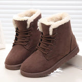 Snow Boots Flat Lace Up Winter Plus Size Platform Ladies Warm Shoes 2021 New Flock Fur Women's Suede Ankle Boots