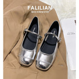 Bright Face Single Shoes Women's 2024 Spring New Korean Flat-Bottomed Flat-Soled Pea Shoes Small Leather