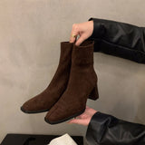 Breakj Korean Small Ankles Velvet Martin Boots Women's Shoes 2025 New Autumn And Winter Plus Velvet Square Head Thin Short