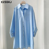 Summer Blouses Shirts dress women A-LINE midi blouse dress Female green white Oversized Shirts dress long