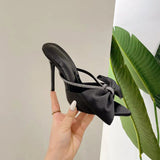 CRYSTAL Butterfly-knot Mule High Heels Slippers Sandals Pointed Toe Strappy Slides Party Women Slippers Shoes