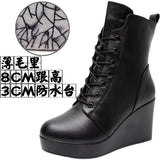 Breakj Head 12Cm High Slope And Waterproof Table Mid-Sleevel Boots With Side Zipper Women's Boots Pine Cake Plus Velvet Winter Warm Leather