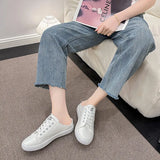 Breakj And Autumn 2025 New Canvas Shoes Female Students Half-Dragging Lazy One Foot With Breathable Leisure Small White