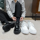 Breakj Leather Shoes Men's Platform Height Retro Single Shoes 45 Men's Plus Size Business Round Leather Shoes