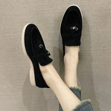 Breakj Summer New Sweet Women's Flat Shoes Bean Shoes Autumn Lazy Solid Color Round Head Single Shoes Women 42 Large