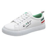 Flats Shoes 2021 Autumn Lace Up Print Shallow Female Sneakers Casual Ladies Vulcanized Shoe Skateboard White Single