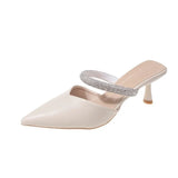 Breakj Summer New Fashion Pointed Head Half Drag Diamond A Word With High Heel Slippers Thin Heel Women's