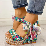 Summer Beach Boho Floral Wedge Sandals Women Ankle Strap Platform Gladiator Shoes Woman High Heels Sandalias Mujer