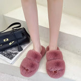 Winter Keep Warm Women Fur Furry Slippers for Home Fluffy Soft Indoor Slides Thick Flats Heel Non Slip Indoor House