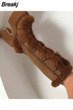 New Pink White Platform Women Knee-high Boots 2023 Winter Warm Plush Flock Gothic Style Chunky Heel Punk Women Shoes