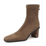 Breakj Head Thick Heel Elastic Thin Boots Female 2023 New Soft Leather High Heel Fashion Short Boots Korean French Women's