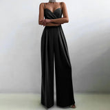 Women Sexy Straps Sleeveless Thin Jumpsuits Celmia Satin Wide Leg Pants Summer Pleated Party Overalls Backless Long