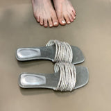 Breakj One-Word Slippers Women Summer Outside Wearing Lazy Water Drill With Low-Heeled Toe Cool Drag High