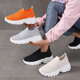 Fashion Sneakers for Women 2023 New Knitting Mesh Women's Vulcanize Shoes Thick Bottom Slip On Walking Shoes Plus Size