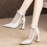 Breakj Buckle Tip Mesh Gauze Sandals 2023 Sexy Hollow Out V Mouth Women's Shoes High Heel Thick Heel Female