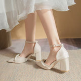 Breakj Temperament Famous High Heeled Shoes Head Coarse Heel Sandals Women 2025 Summer New Word With Hollow Single