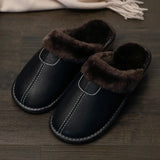 Winter Leather Slippers Bedroom Cotton Slippers Male Waterproof Thick Plus Velvet Indoor Warm House Home Slippers