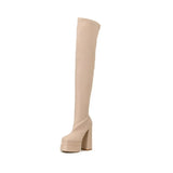 High heels Women over the knee boots Sexy Slim PU leather Platform Wedges Autumn Winter Thigh High Boots Chunky