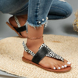 Size Women's Shoes In Summer, One-Word Buckle, Round Head, Flat Bottom, Leopard Print Sandals From