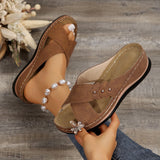 Breakj New Summer Female Thick Bottom Slope With Slippers Large Size Casual Cross With Rivet Decoration Slippers