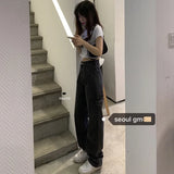 Waist Pants Jeans for Women Loose Wide Leg Jean Streetwear Woman Denim Pants Casual Straight Pants Distressed Solid