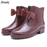 New Fashion Women Rain Boots Fashion Non-Slip Women's Water Shoes Flat Bottom Women Velvet Short Tube Warm