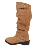 Breakj Women's Fashion Boots Large-Size Round Head Thick And Long Boots Solid Color Belt Buckle In Autumn And Winter