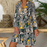 Fashion New V Neck Print Ruffle Dresses Casual Button Pacthwork Loose Mid Dresses Elegant Streetwear Party Female