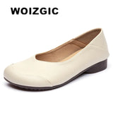 Women Mother Female Ladies Genuine Leather Shoes Flats Loafers Non Slip On Retro Ballerina National Moccasins Round