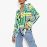 Autumn Women Streetwear Printed Suit Collar Top Suit Jacket Casual Long Sleeves Slim Elegant Buttons Office Ladies
