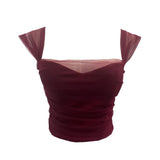 Real-Spat Thai-Style Small Design Mesh Yarn Draw-Folded Breast Sling Sling With Bra Cushion Short Sleeveless Top