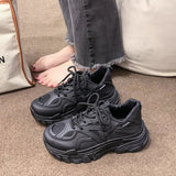 Breakj Dad Shoes Women 2025 Summer New Ins Thick Bottom Breathable Small Black Shoes Students Running Sports